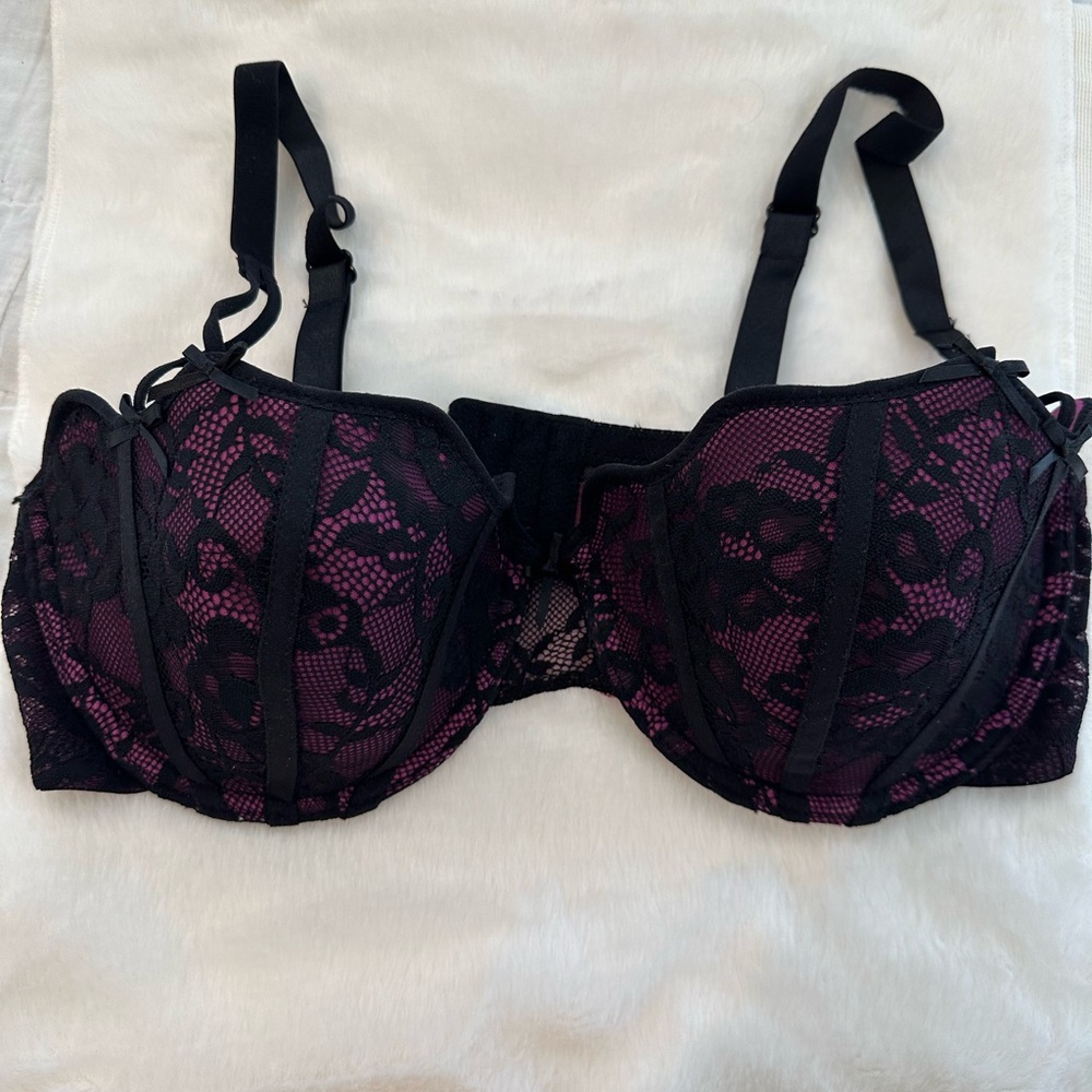 Adore Me Lace Underwire Bra - Black and Purple NWT 36D